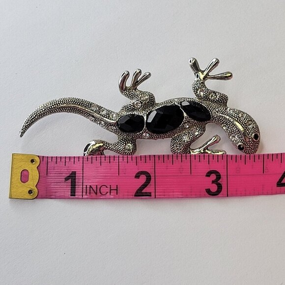 Silver Lizard Brooch Pin Rhinestone Gecko or Lizard Brooch Pin - Picture 11 of 14